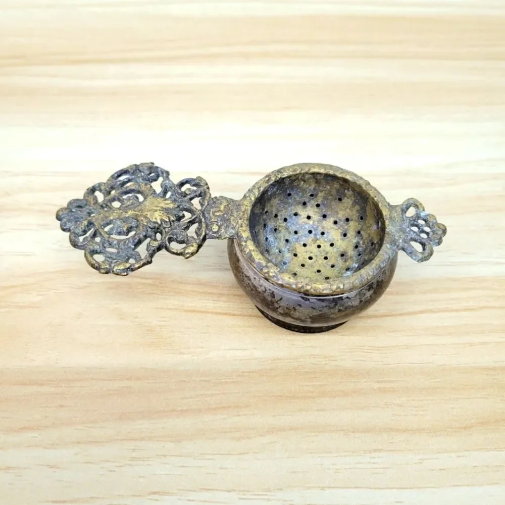 Vintage Brass Tea Strainer Ornate Handle Loose Leaf Infuser – Made in India